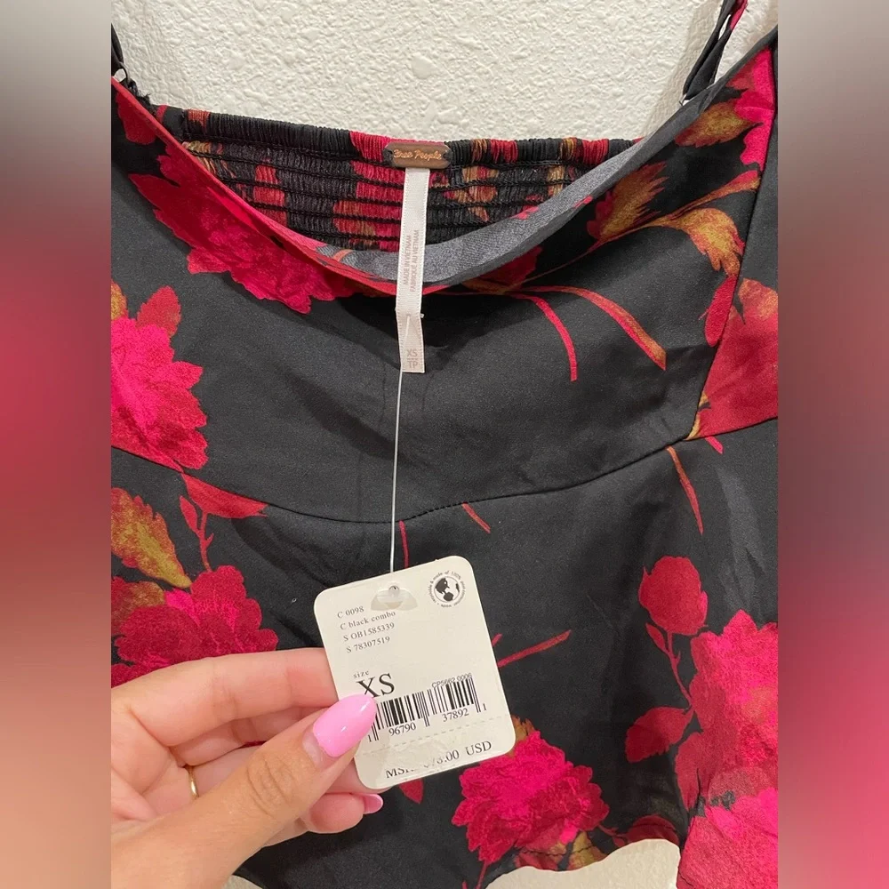 NWT Free People Cassandra Floral Red and Black Top Whimsigoth XS